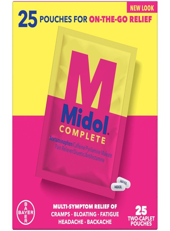 Midol Complete On The Go Caplets with Acetaminophen for Menstrual Symptom Relief, Period Cramp and Menstrual Pain Relief, 50 Count (25 Pouches of 2) - Image 1